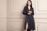 Silk Satin Wrap Midi Dress with Belted Waist & Side Slit